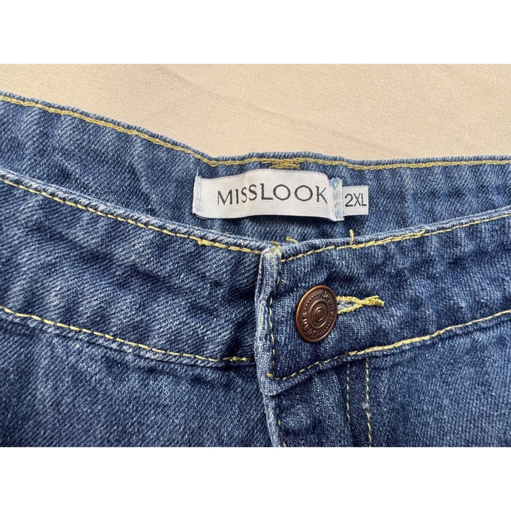 Misslook Sunflower Print Distressed Straight Leg Denim Jeans Blue 2XL boho art - Picture 2 of 14